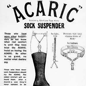 Acaric Sock Suspender advertisement, 1898 (engraving)