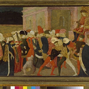 An Acrobat and Wrestlers Performing, 15th century (tempera on panel)