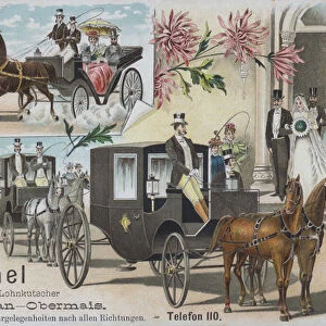 Advertisement for Anton Himmel horse-drawn carriages, Austria (colour litho)