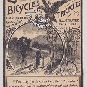 Advertisement for Columbia bicycles and tricycles from the Pope Manufacturing Co, Boston, Massachusetts, USA (litho)