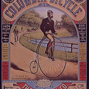 Advert for Columbia Penny-Farthing bicycle, Boston, USA, 1895 (colour litho)