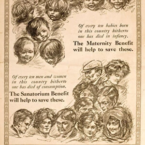 Advertisement promoting benefits paid for by National Insurance introduced by Liberal Chancellor of the Exchequer David Lloyd George (litho)
