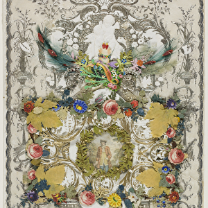 Affections Offering (Valentine), c. 1850 (collaged elements with w / c & silver & gold paint