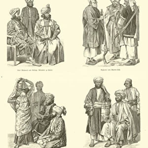 Afghan costumes, 19th Century (engraving)