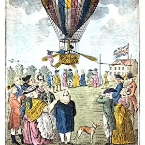 The air balloon as it ascended with Mr Lunardi from the artillery ground, 15th September, 1784 (coloured print)
