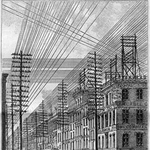 Air electric wires, in Philadelphia (United States), corner of Chesnut street