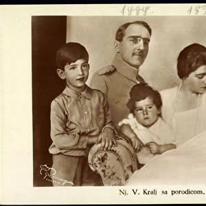 Ak King Alexander I, Mary of Romania, son Peter II, Andreas, Tomislaw (b / w photo)