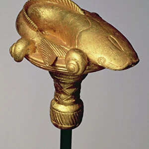 Akan Staff, from Ghana (gold) (detail) (wood & gold leaf)