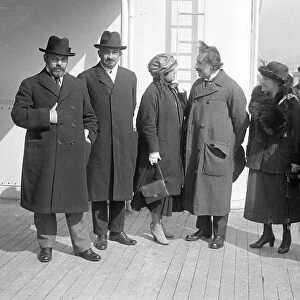 Albert Einstein and his wife with Ussischkin, Weizmann and Mossessohn on board (b/w photo)