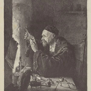The Alchemist, painting by Hellmer (engraving)