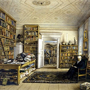 Alexander Von Humboldt (Alexander of Humboldt, 1769-1859) in his library. (by E