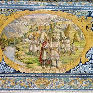 Alfonso VIII, King of Castile (c. 1155-1214) Subdues Cuenca in 1177, 19th century (glazed ceramic tiles)