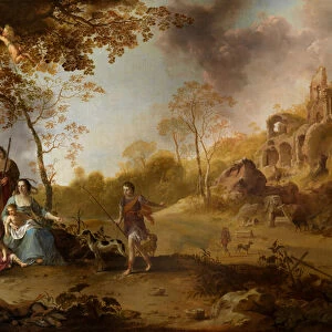 An Allegorical Family Portrait in a Landscape (oil on canvas)