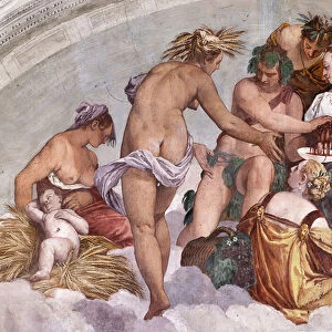 Allegories of Summer and Autumn (Bacchus and Ceres), Northern Wall, lunette above the Door to the Garden, Hall of Olympus, 1560-1561 (fresco)