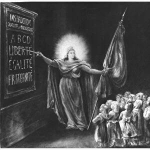 Allegory of the law on education passed by Jules Ferry (1832-93) 1881 (litho) (b / w photo)