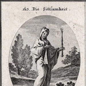 Allegory of modesty. She holds a sceptre above which is an eye that means that modesty