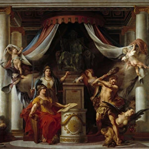 Allegory of the Revolution: in the centre Minerve hands Hercules the decret that abolishes the vices of the Ancien regime Painting by Clement Belle (1722-1806) 1794 Sun. 3, 56x3, 86 m
