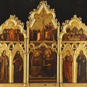 An Altarpiece in three Sections: Center: The Coronation of the Virgin