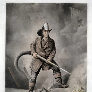 The American Fireman, Facing the Enemy, pub. 1858 (hand-coloured litho)