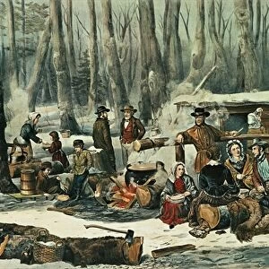 American Forest Scene - Maple Sugaring, 1856 (colour litho)