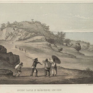 Ancient Castle of Na-Ga-Gus-Ko, Lew Chew, 1855 (colour litho)