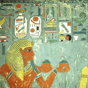Ancient Egypt, Painting, Horemheb offering ointments to Hathor, Horemheb Tomb, Thebes, 18th Dyn, 1321-1292 BC (photo)