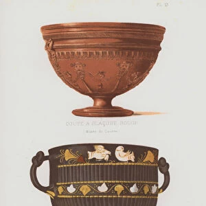 Ancient Greek red-glazed cup and skyphos (colour litho)