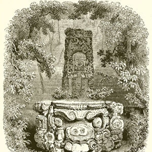 Ancient Idol and Altar at Copan, Guatemala (engraving)