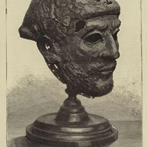 Ancient Iron Mask-Helmet found in the Danube at Semendria, Servia (engraving)