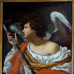 The angel carrying the spear having pierced the heart of Christ