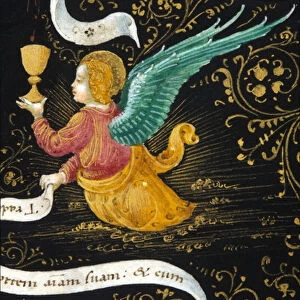 Angel wearing a chalice. Miniature of Belbello da Pavia, 15th century