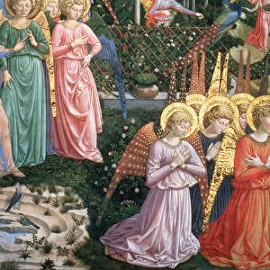 Angels in a heavenly landscape, the left hand wall of the apse