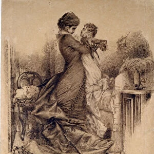 Anna Karenine avec son fils - Illustration for the novel "Anna Karenine"by Leon Tolstoy, 1878 (brown ink on paper)