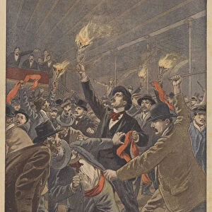 Anti-nationalists disrupting a meeting in support of the Boers in Paris (colour litho)