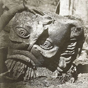 Antique head at Kunawat, Syria, 1875 (b / w photo)