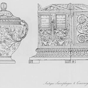 Antique Sarcophagus and Cinerary Urns (engraving)