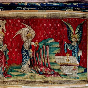 Apocalypse Tapestry, Cartons of the painter Hennequin de Bruges, atelier Nicolas Bataille. no59, Le flacon verse sur les eaux, 1373-1380 (textile)