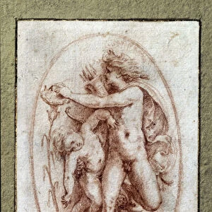 Apollo and Hyacinth. Drawing a la sanguine by Pietro Buonaccorsi (1500-1546 / 47