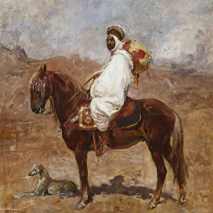 An Arab on a Horse in a Desert Landscape, (oil on canvas)