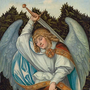 The Archangel Michael holding the Scales of Justice (oil on panel)