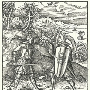 Archduke Maximilian of Austria in armour fighting with a sword (engraving)