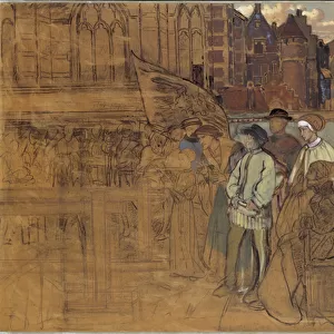 Archery Feast in Antwerp in the 16th Century, c. 1850 (oil on paper mounted on canvas)