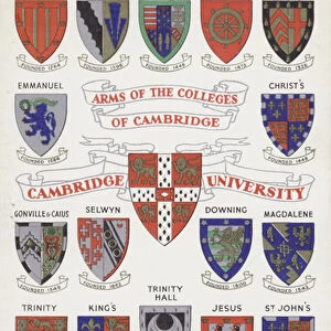 Arms of the Cambridge University Colleges (colour litho)