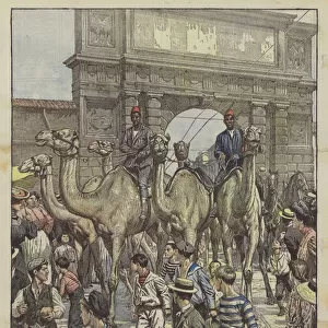 Arrival in Milan of the stables of the famous Sahara emperor, James I (colour litho)