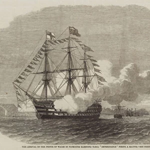 The Arrival of the Prince of Wales in Plymouth Harbour, HMS "Impregnable"firing a Salute (engraving)