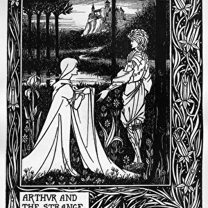 Arthur and the strange mantle, an illustration from Le Morte d Arthur