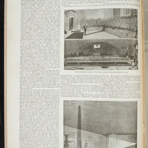 Article on the first experiments with the electric light. Illustration showing: Sir Humphry Davy's electric light experiments in 1813. Electric lighting in Paris in 1844 Article on the first experiments with the electric light. Illustration showing: Sir Humphry Davy's electric light experiments in 1813. Electric lighting in Paris in 1844