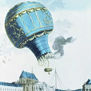 Ascent of the Montgolfier brothers hot-air balloon before the royal family at Versailles