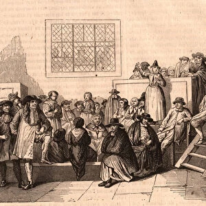 Assembly of Quakers in the 18th century in London, United Kingdom (engraving)