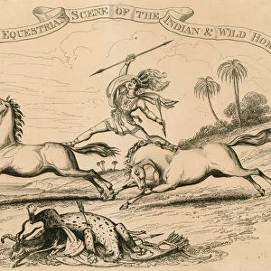 Astleys Amphitheatre, London - M Ducrows equestrian scene of the Indian and Wild Horses (engraving)